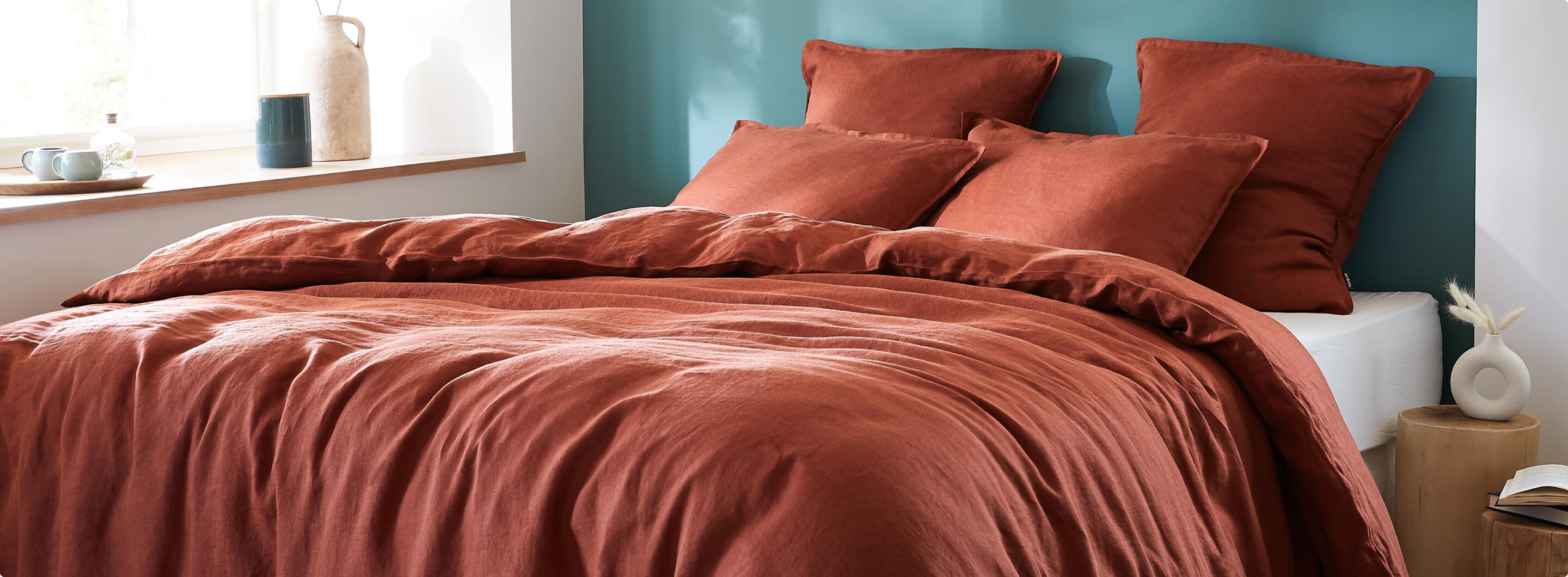 Housse de couette en lin lavé terracotta