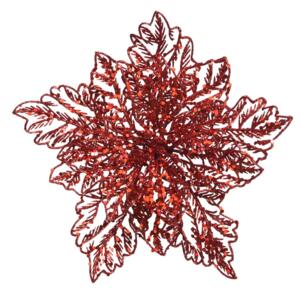 Flor de Navidad sobre varilla con lentejuelas Rojo