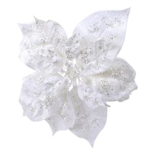 Poinsettia de Navidad brillante Glit (16 cm) con clip Blanco