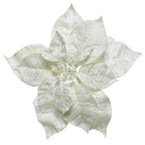 Poinsettia de Noël pailletée Glit (26 cm)  sur clip Blanc