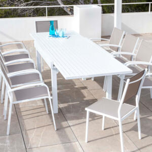Mesa de jardín rectangular extensible Aluminio Murano (Hasta 10 pers.) - Blanco