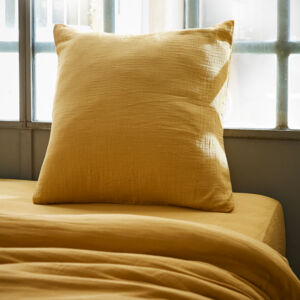 Funda para almohadón en gasa de algodón  (60 cm) Gaïa Amarillo azafrán