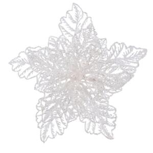Poinsettia de Noël paillettes  sur clip Blanc