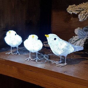 Lot de 3 oiseaux lumineux à piles Fauvette Blanc froid 30 LED
