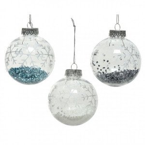 Lot de 12 boules de Noël transparentes (D80 mm) Floconaria Blanc/Bleu ciel/ 