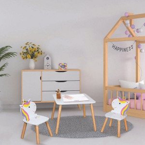 Table et 2 chaises Licorne Lily Blanches
