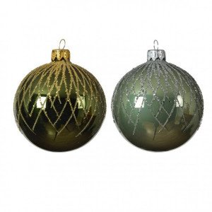 Lot de 6 boules de Noël (D80 mm) Croisillons Vert sauge/ Vert sapin