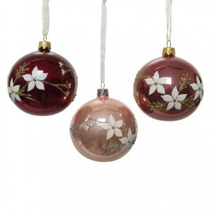 Lot de 6 boules de Noël (D80 mm) Floralise Vieux rose/ Magnolia/  Rose poudré