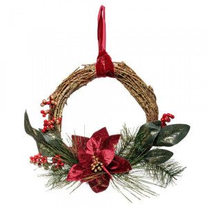 Couronne de Noël décorée Poinsettia