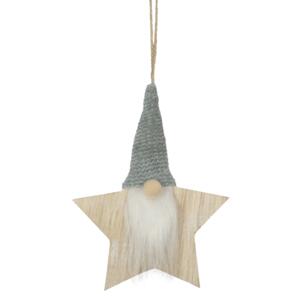 Estrella de Navidad para colgar Papa Noel en madera Natural