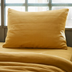 Funda para almohada rectangular en gasa de algodón (L80 cm) Gaïa Amarillo azafrán