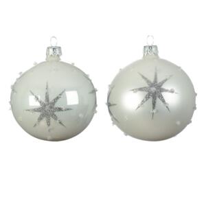 Lot de 6 boules de Noël (D80 mm) Astre Blanc givré 