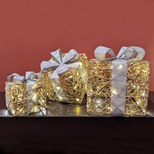 set de 3 regalos oro a pilas con luz Blanco cálido 30 LED