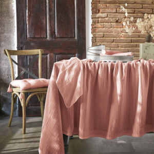 Mantel rectangular en gasa de algodón (L250 cm) Gaïa Rosa durazno