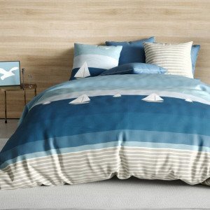 Funda Nórdica y dos fundas para almohada en algodón (240 cm) Regate Azul