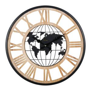 Reloj Mundial Negro y Madera