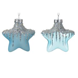 Lot de 2 étoiles de Noël à suspendre en verre Arctique Bleu pétillant 