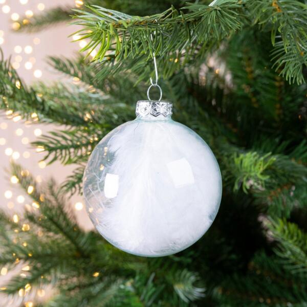 Lote de 4 bolas de Navidad transparentes (D70 mm) Plumas 