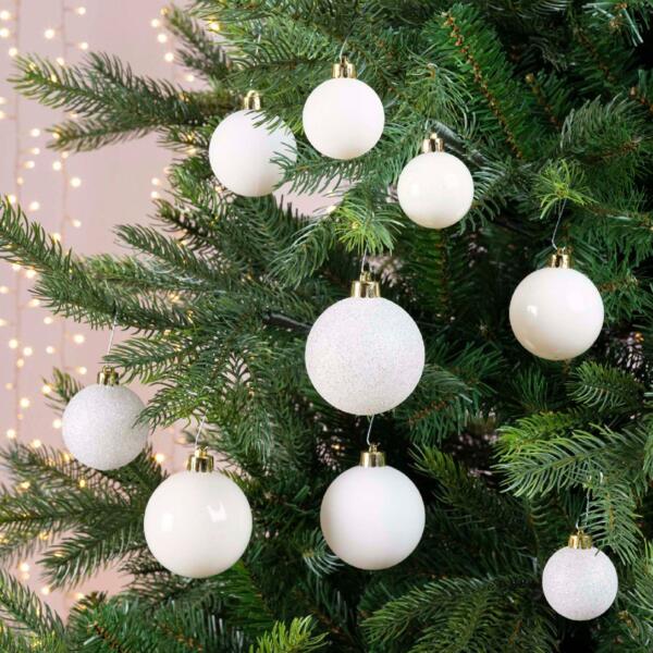 Lote de 30 bolas de Navidad surtidas Alpine Blanco