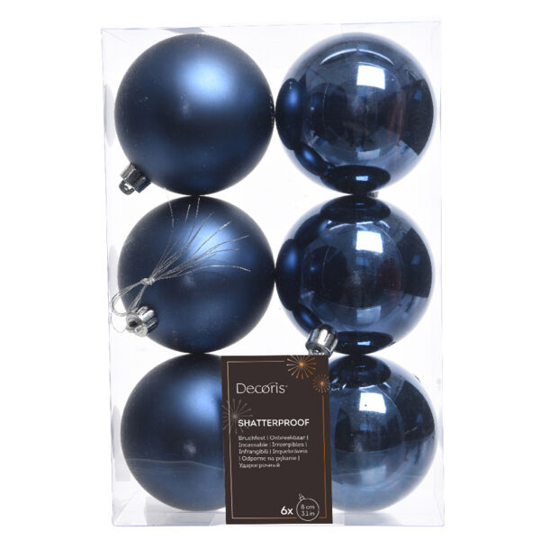 Lot de 6 boules de Noël (D80 mm) Alpine Bleu nuit