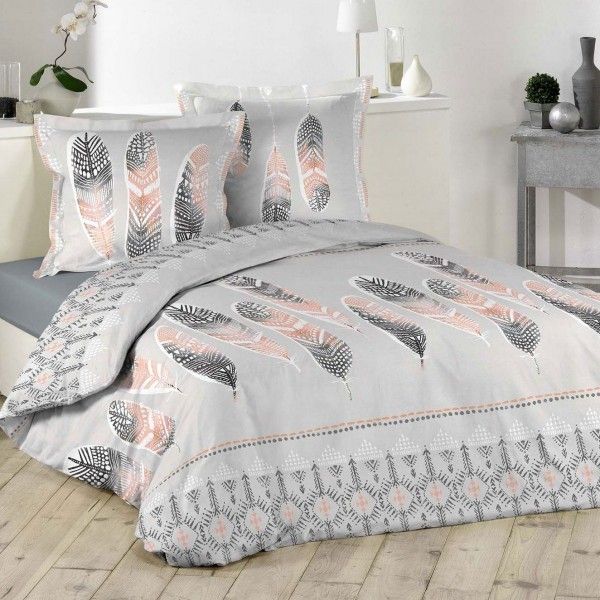 nórdica y dos fundas de almohada algodón (200 cm) Pluma Gris claro - Ropa de cama - Eminza