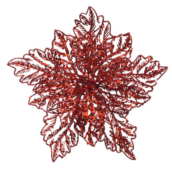 Fleur de Noël  Poinsettia à paillettes Rouge