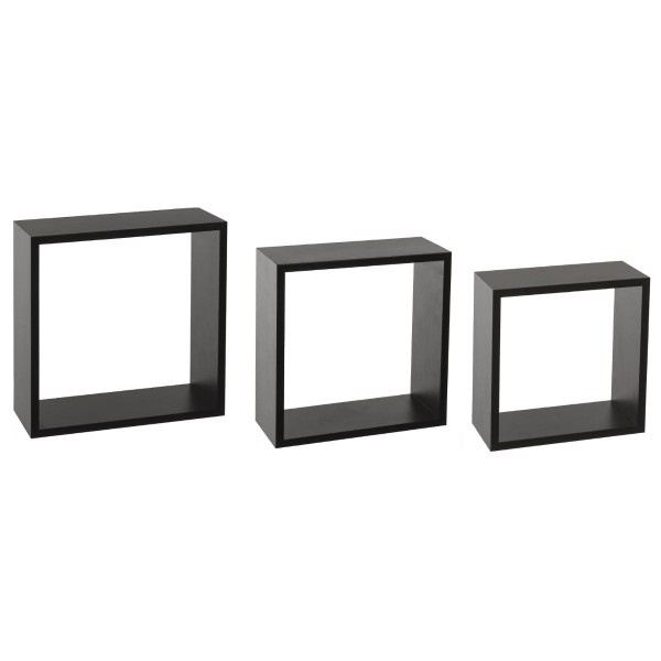 Lot de 3 étagères Cube Noir Grand modèle