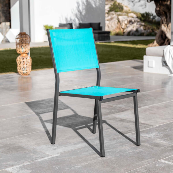 Chaise de jardin alu empilable Murano - Gris anthracite/Bleu