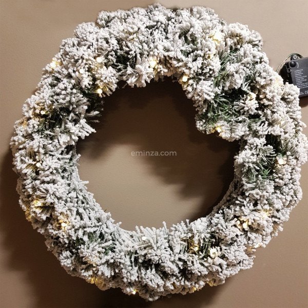 Couronne de Noël lumineuse Imperial 60 cm vert enneigé/ Blanc chaud