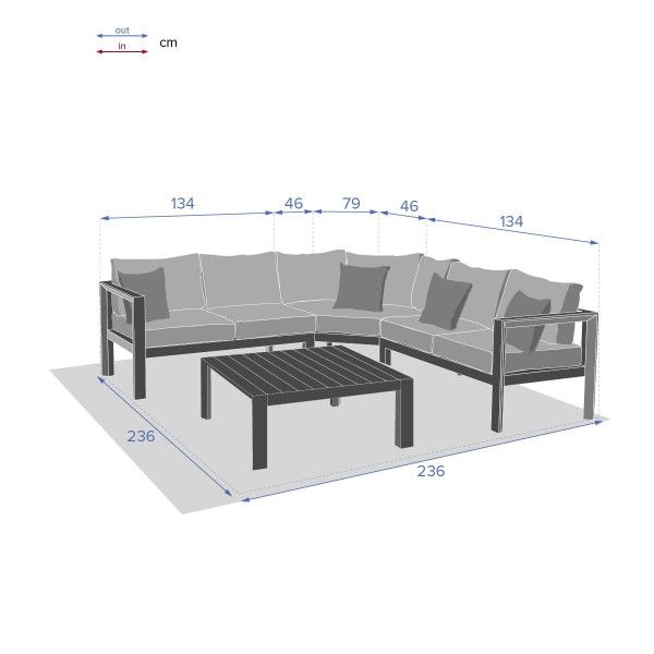 Hoek loungeset Evasion grijs - 5 zitplaatsen - Tuinset, tafel en stoelen -
