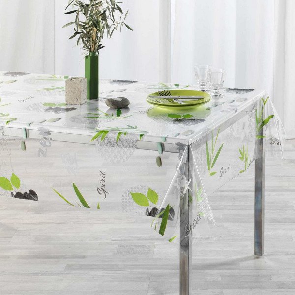 Nappe rectangulaire toile cirée transparente (L240 cm) Zen paradis Verte