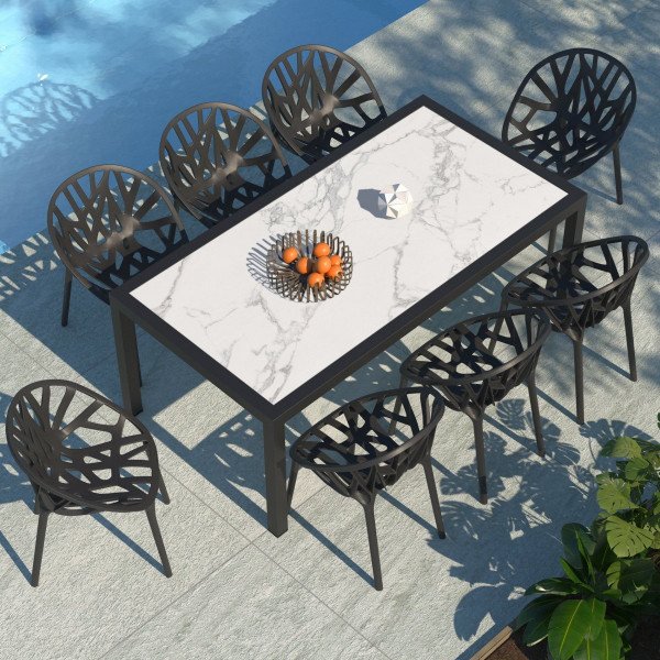 Table de jardin 8 places Aluminium/Céramique Torano (192 x 102 cm) - Gris anthracite/Blanc