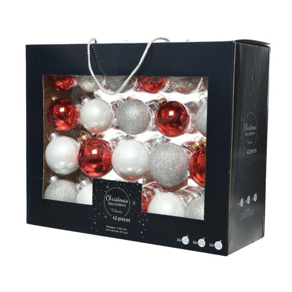 Lot de 42 boules de Noël (D70 mm) (D60 mm) (D50 mm) en verre Domeona Rouge/  Argent