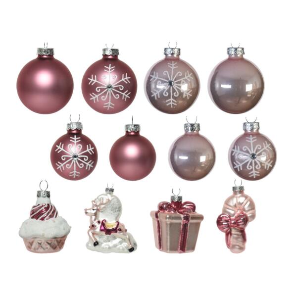 Kit de decoración para árbol de Navidad en cristal Viggo Rosa