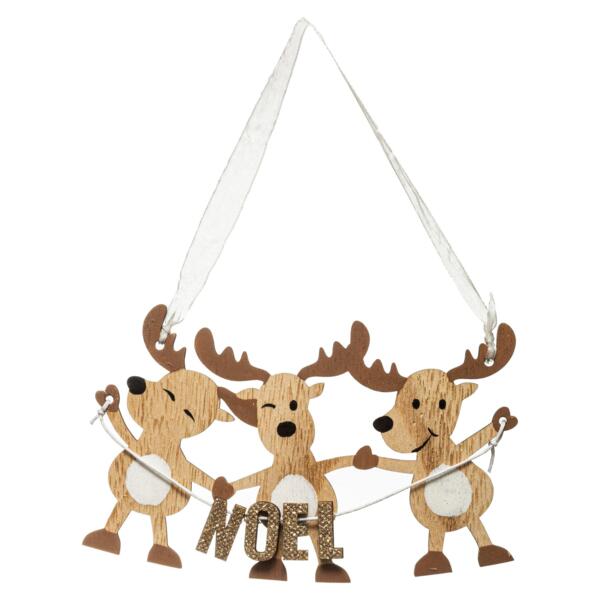 Suspension Trio rennes en bois de Noël Naturel