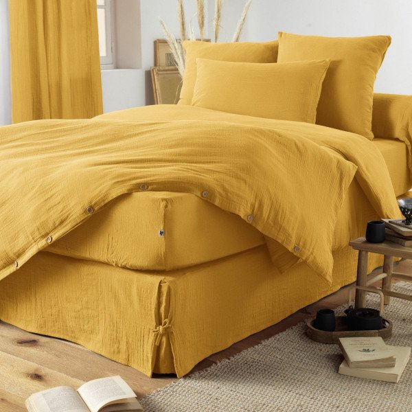 Cubre -somier Gasa de algodón (180 x 200 cm) Gaïa Amarillo azafrán