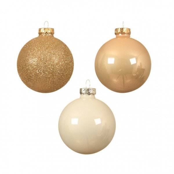 Lote de 42 bolas de Navidad (D70 mm) (D60 mm) (D50 mm) en vidrio Domeona Perla/ Blanco lana