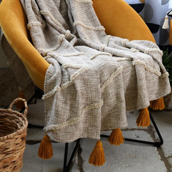  Cobija de sofá en algodón (150 cm) Baloha Beige