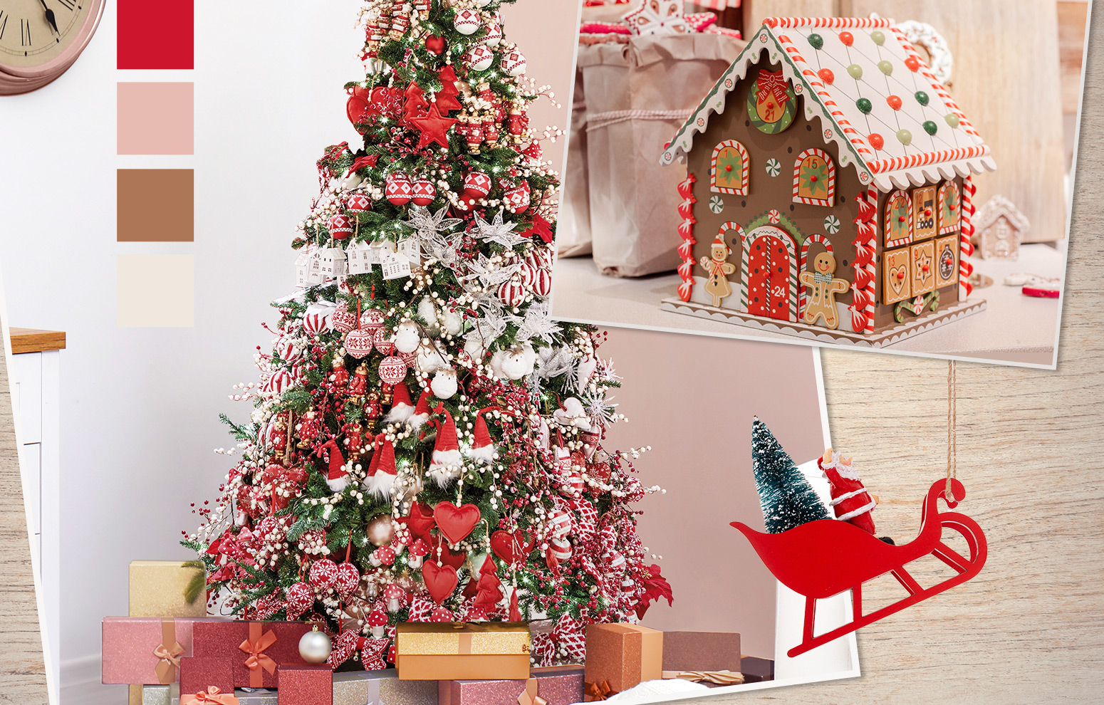 Weihnachtsbaum mit roter und kindlicher Deko