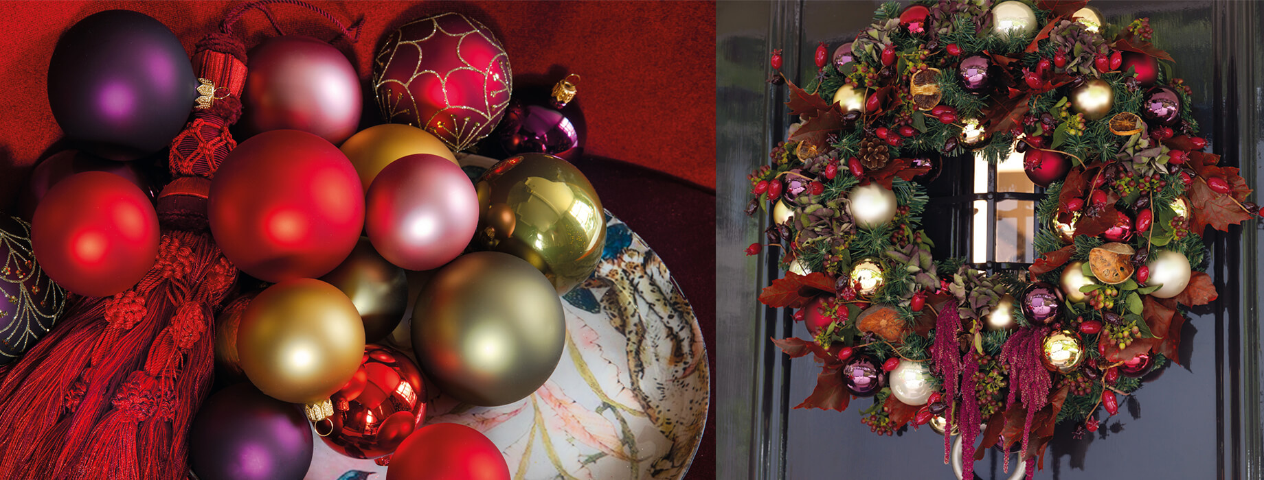Baumkugeln und Weihnachtskranz Art-Dco Stil