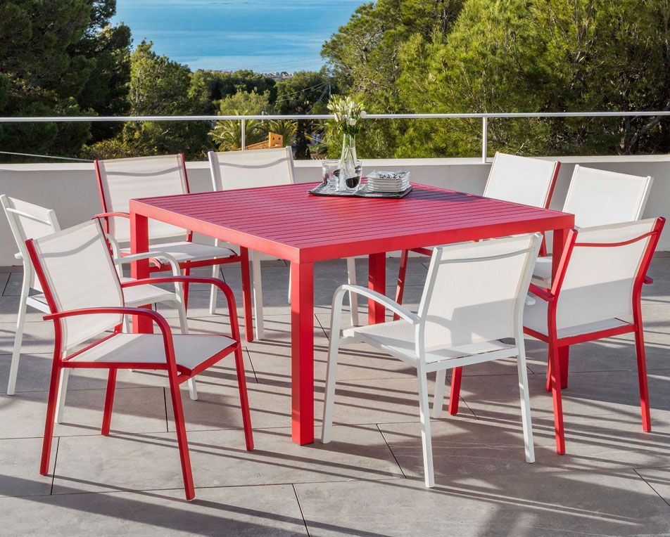 Tavolo da giardino quadrato rosso Murano