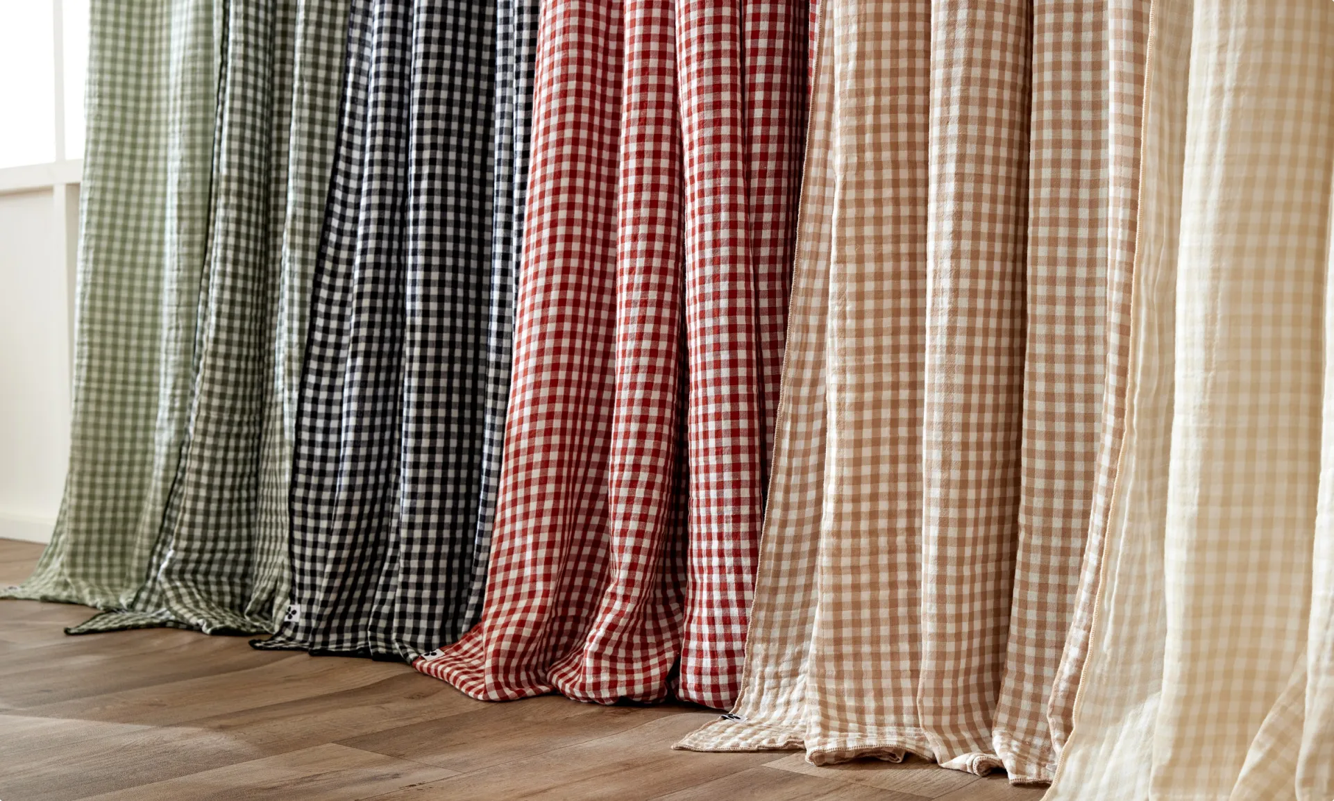 rideaux en gaze de coton à carreaux vichy multicolores