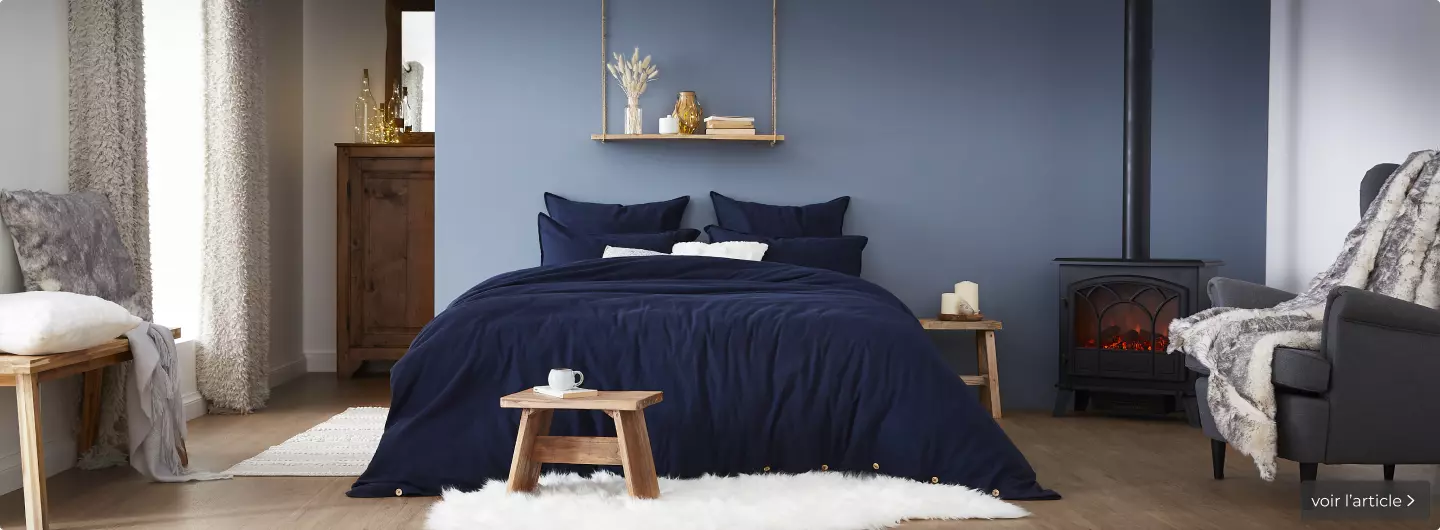 Housse de couette en flanelle de coton bleu nuit