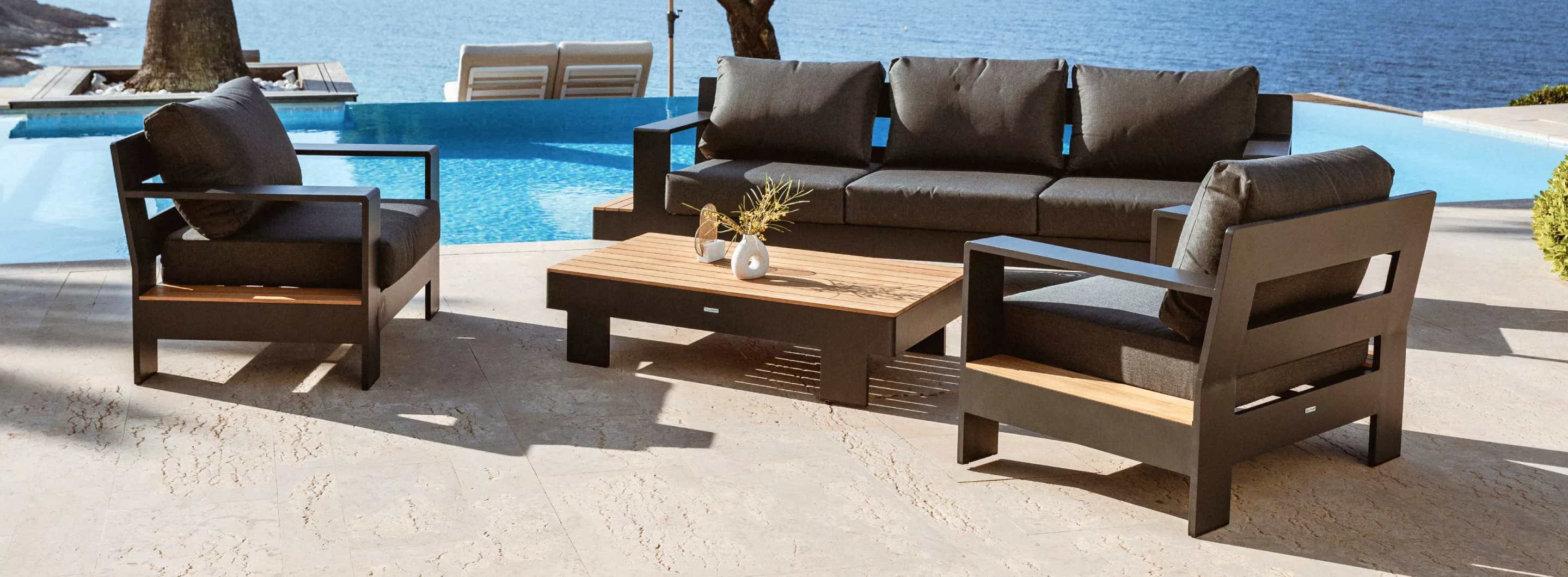 Conjunto de muebles de jardín de 5 plazas de aluminio y teca gris antracita