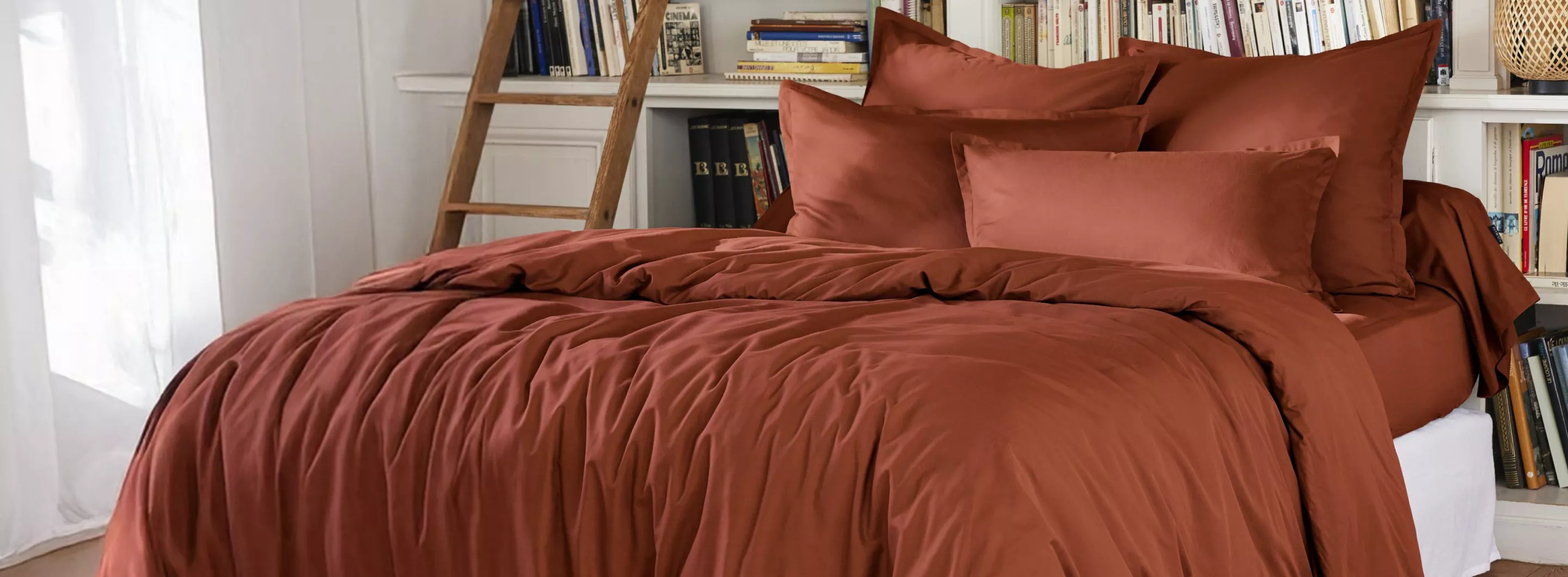 housse de couette en percale de coton terracotta