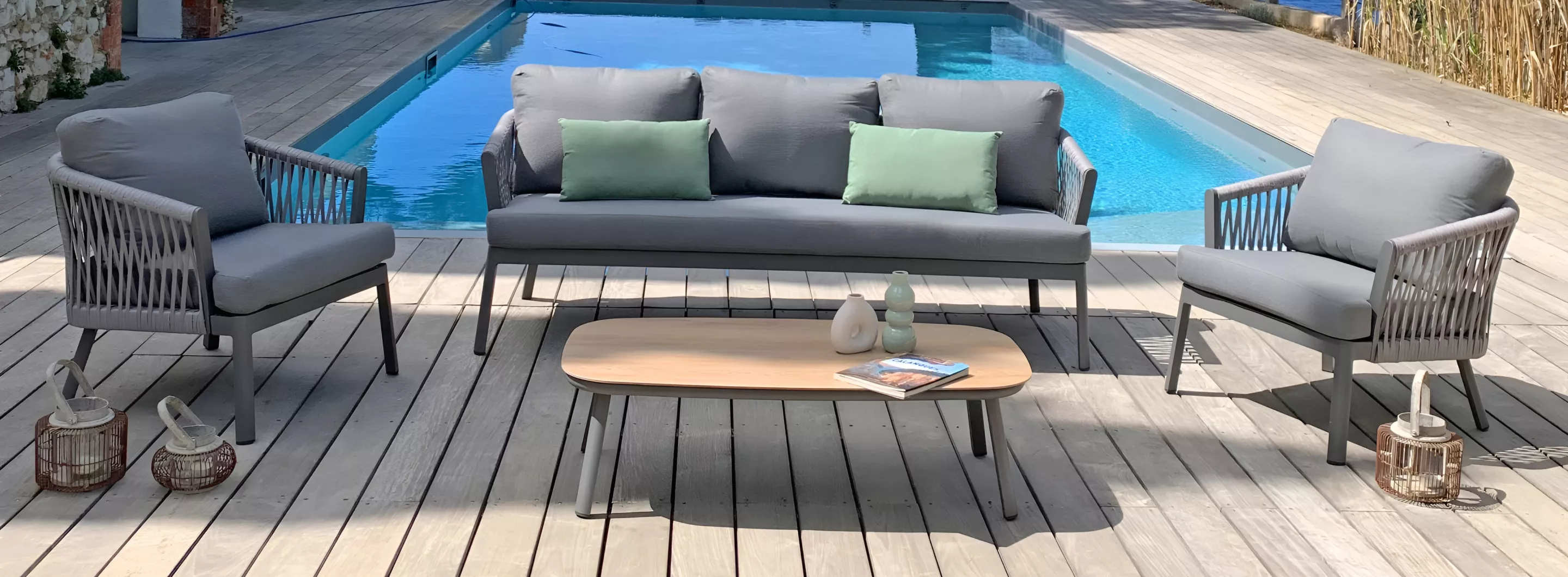 Loungeset 5 zitplaatsen in aluminium antracietgrijs