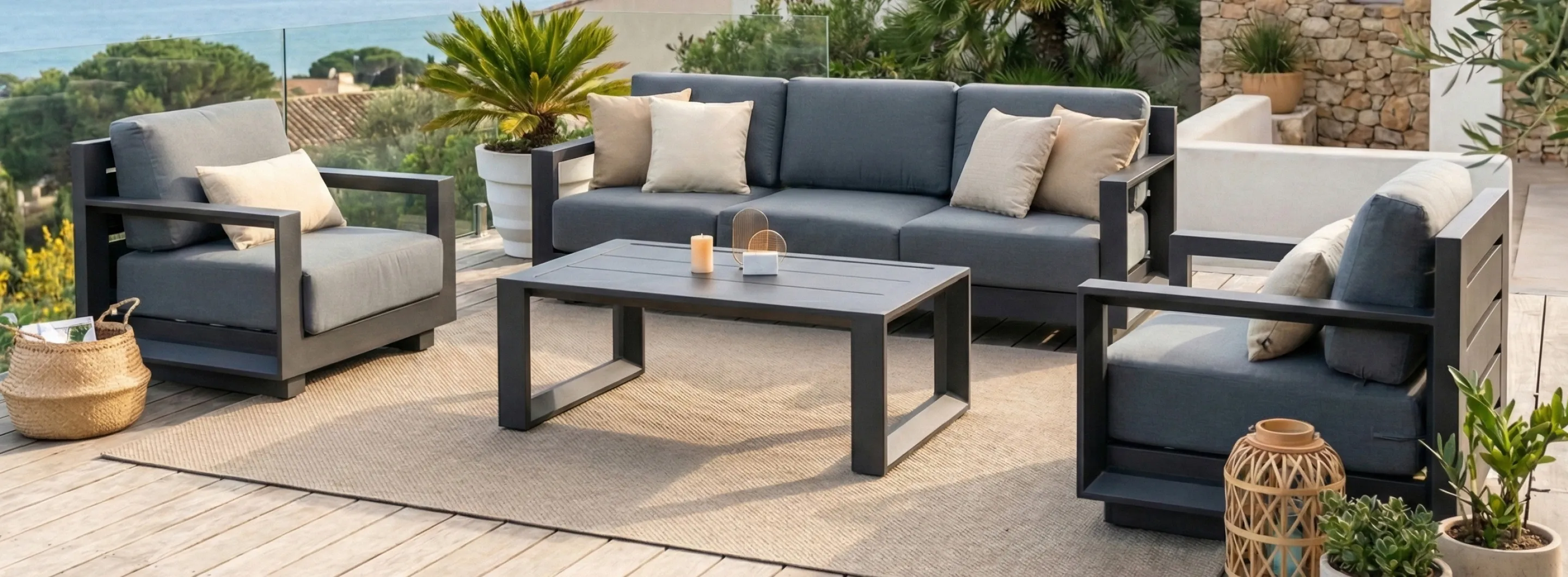 salotto da giardino in alluminio grigio antracite e beige