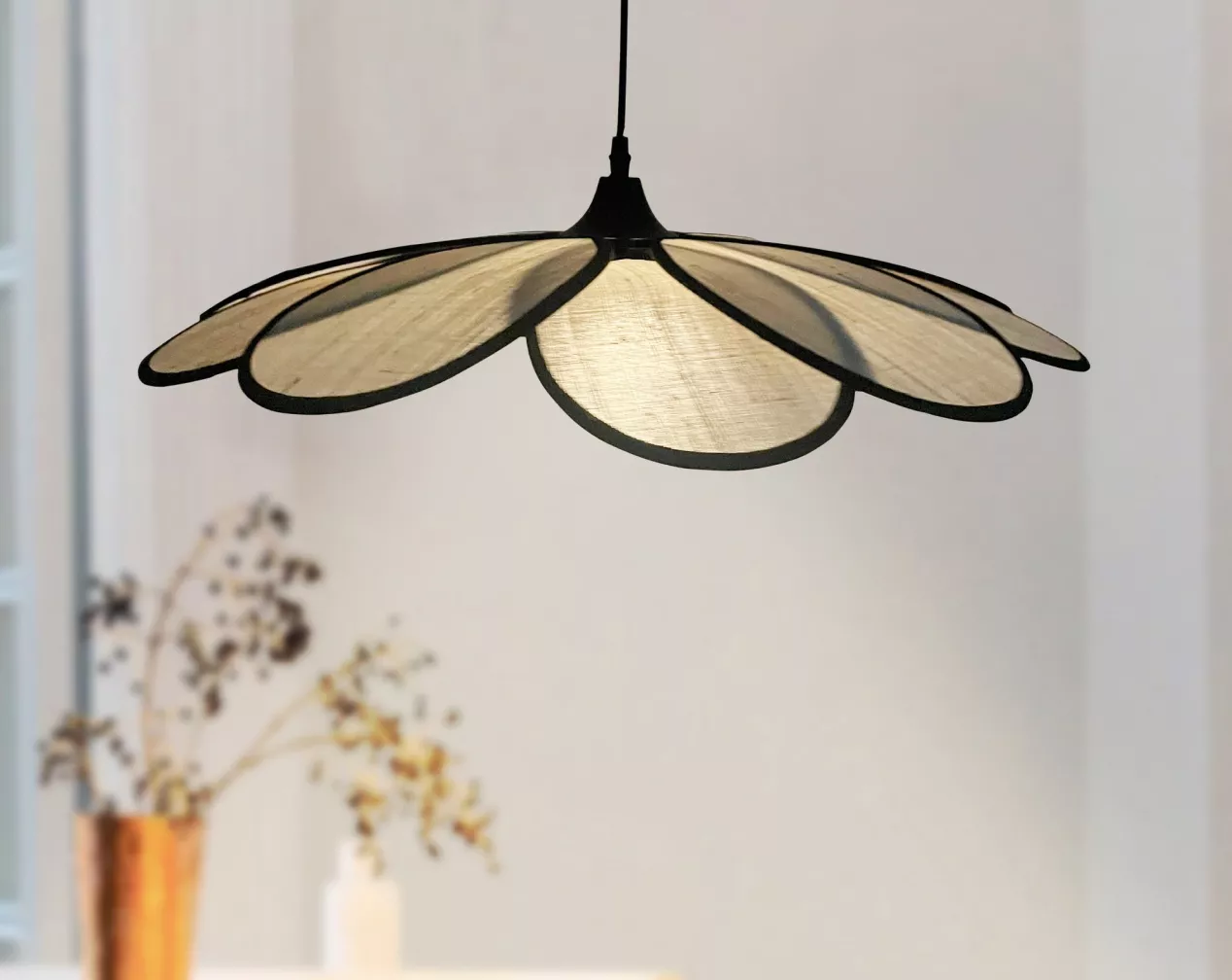 lampada a sospensione petali in rattan