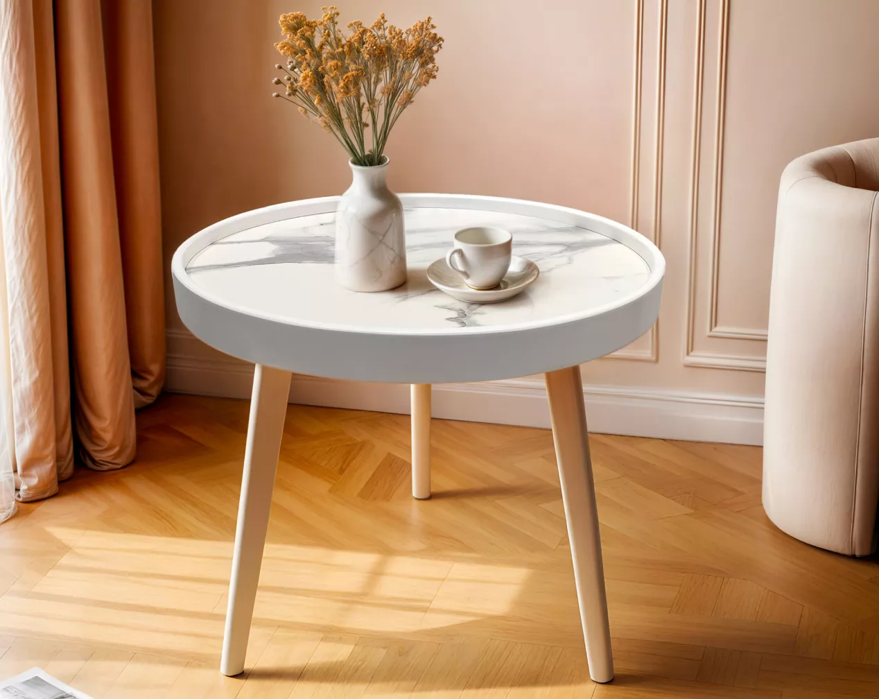 Beistelltisch rund aus Holz mit Marmoreffekt