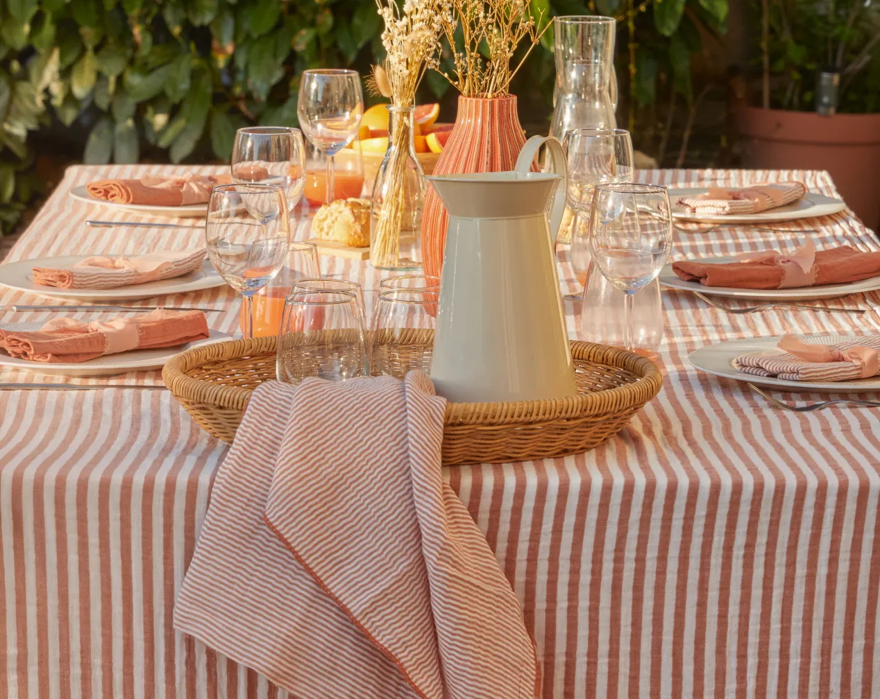 mantel a rayas de gasa de algodón color albaricoque